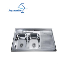 Aquacubic SUS 304 из нержавеющей стали двойной чаши кухонная раковина под громкой раковиной с дренажной доской